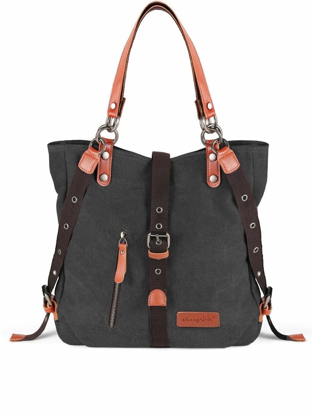 Convertible Black Canvas Tote Backpack | Large Shoulder Bag | Travel Work Bag